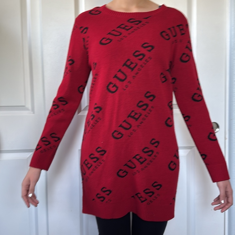 VINTAGE 90s adorable Y2K GUESS logo oversized red sweater dress L